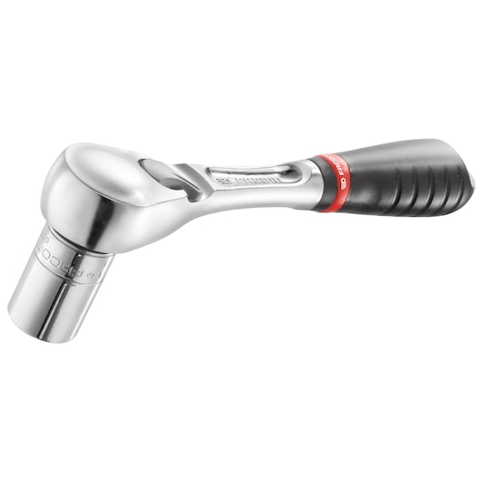 Facom RL_161 ratchet wrench with ergonomic black and red handle, side angle on white background.