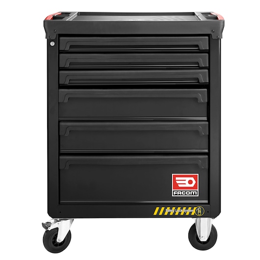 Facom rolling tool cabinet with six drawers, black, front angle, SKU ROLL.6NM3AS.