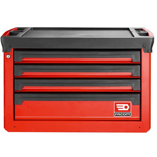 Facom red and black tool chest with four drawers, front angle, SKU ROLL.C4M3A.