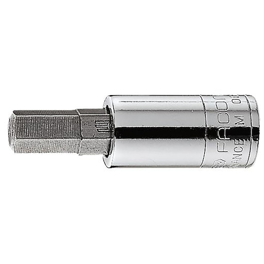 Facom RT_10 hex bit socket, chrome finish, side view on white background.