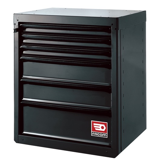 Facom RWS-MASKBS black metal tool chest with five drawers, front angle, white background.