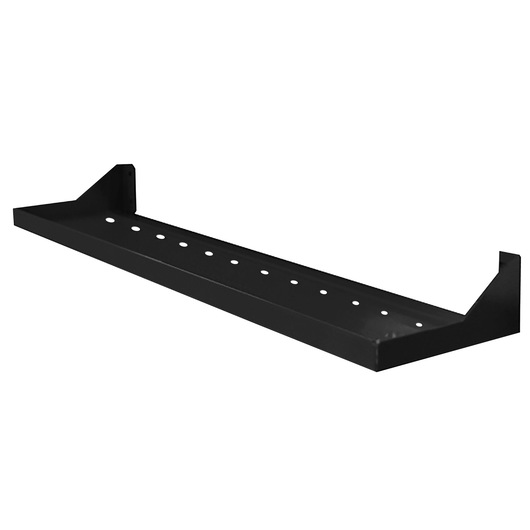 Facom RWS-SHELFBS black metal wall shelf with side supports and row of holes, photography, front angle.