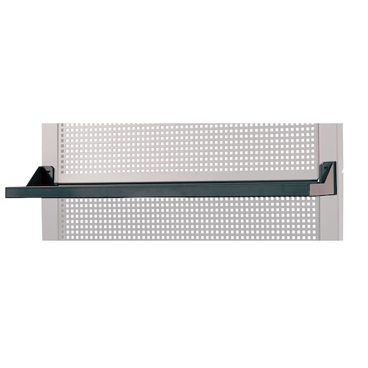 Facom RWS-SHELFBS metal shelf mounted on perforated panel, front angle, storage accessory.