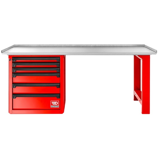 Facom RWS2-2MG6D red workbench with six drawers and metal top, front angle, photography