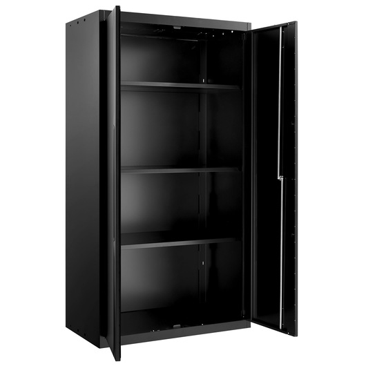 Facom RWS2-A1000PPBS black storage cabinet with open doors and three shelves, front angle.