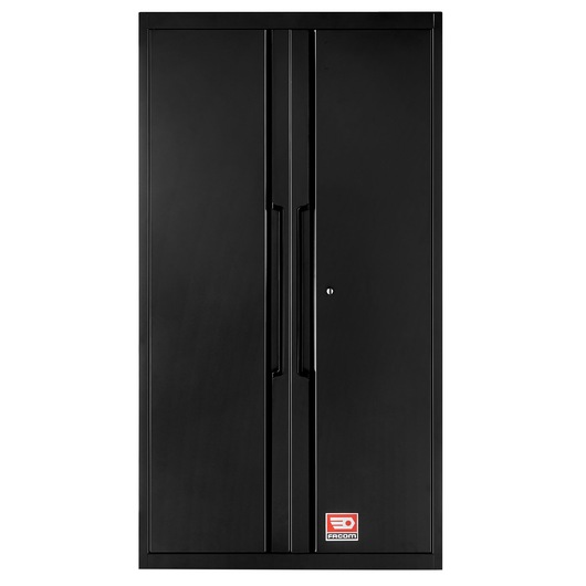 Photo of Facom RWS2-A1000PPBS black metal storage cabinet, front angle, dual doors, logo at bottom.