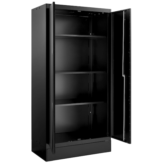 Facom RWS2-A1000PPBS black metal storage cabinet with open doors and adjustable shelves, front angle.