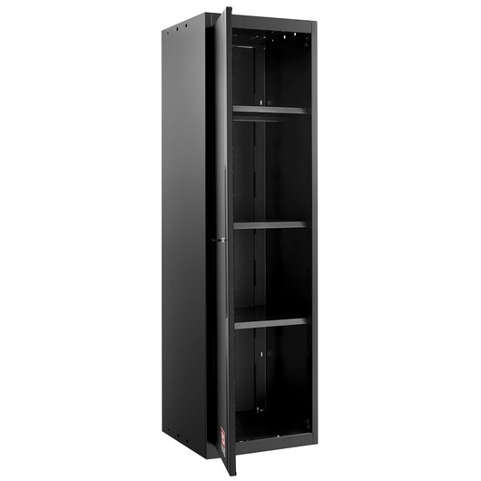 Facom RWS2-A500PPBS tall black metal storage cabinet with open door and three shelves, front angle.
