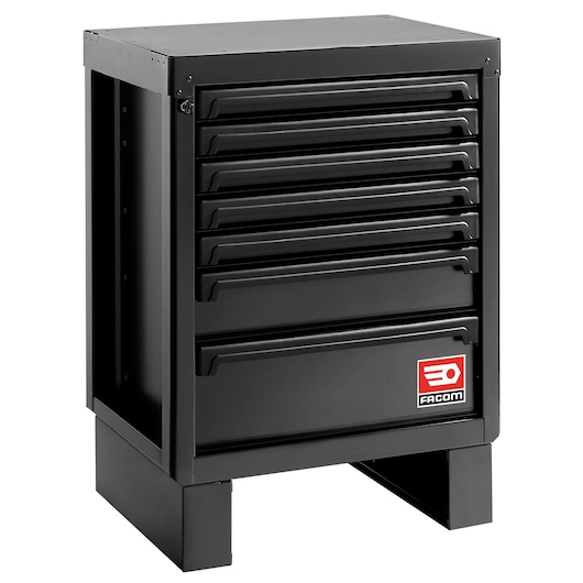 Facom black tool storage cabinet with six drawers, RWS2-BASEMBS, front angle on white background.
