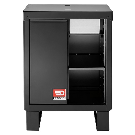 Facom RWS2-BASEMBS black cabinet with sliding door and shelves, photography frontal angle.