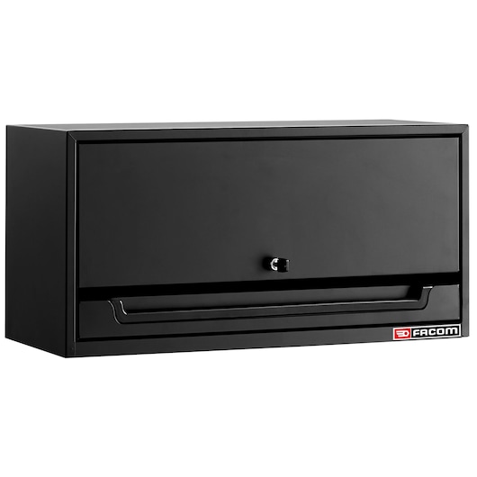 Facom RWS2-CHSPPBS black metal wall cabinet with lock, front angle on white background.