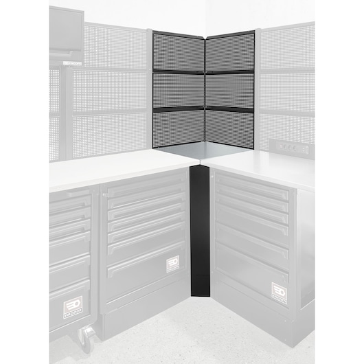 Facom RWS2-CSGBS corner black perforated panel for workshop storage, front angle photo.
