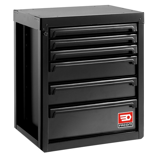 Facom black steel tool chest with six drawers, SKU RWS2-MBS6TBS, front angle on white background.