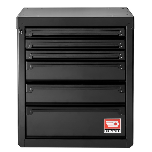 Facom black metal tool chest with six drawers, model RWS2-MBS6TBS, front view on white background.