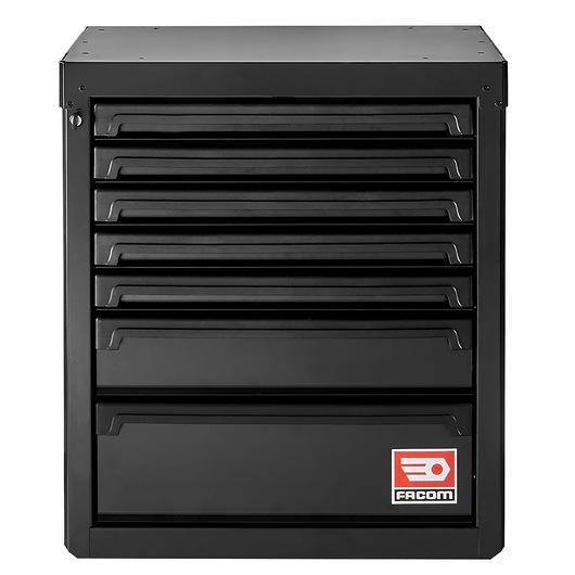 Facom RWS2-MBS7TBS black tool chest with seven drawers, front view on white background.