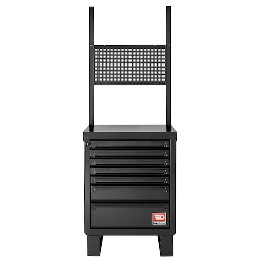 Facom RWS2-MBS7TBS black tool chest with seven drawers and perforated upper panel, front angle.