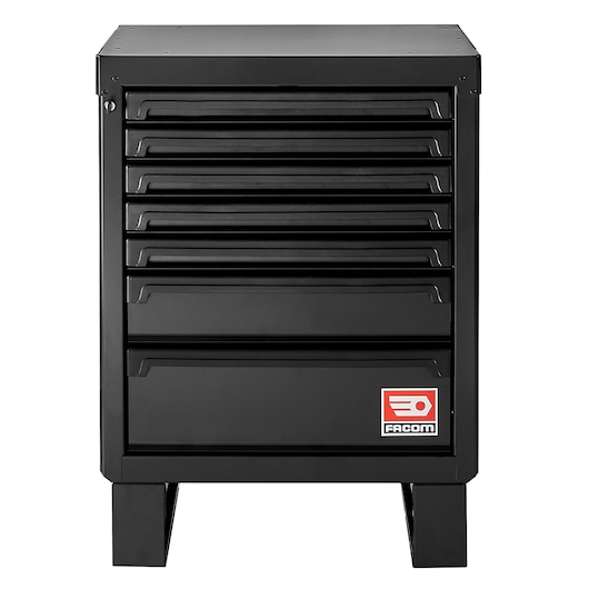 Facom RWS2-MBS7TBS black tool chest with seven drawers, front angle, photography category.