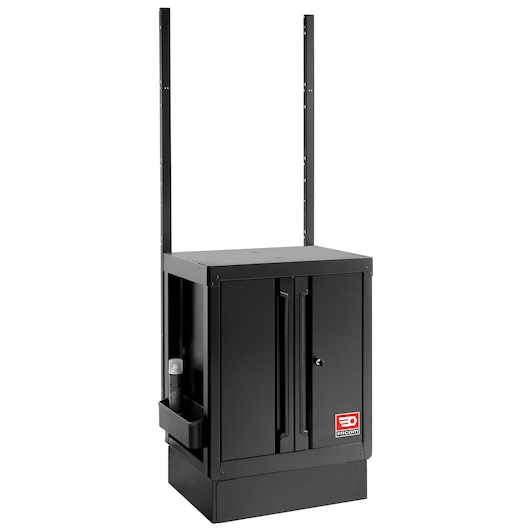 Facom RWS2-MBSPPBS black metal storage cabinet with two doors, vertical frame, front angle.