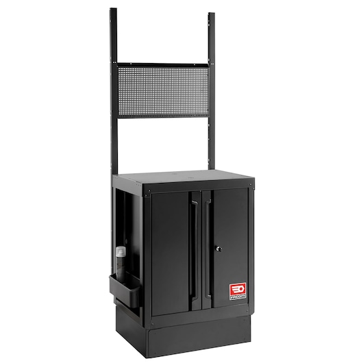 Facom RWS2-MBSPPBS black metal storage cabinet with doors and perforated top panel, front angle.