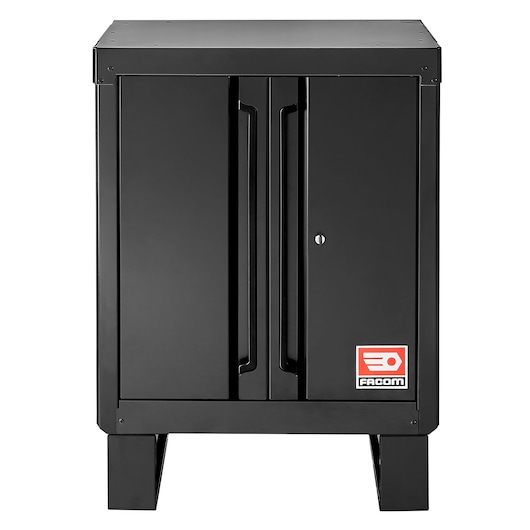 Facom RWS2-MBSPPBS black metal storage cabinet with two doors, front angle, photography.