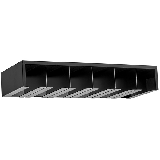 Facom RWS2-POWRACKBS black wall-mounted storage rack with six slots, angled front view on white background.