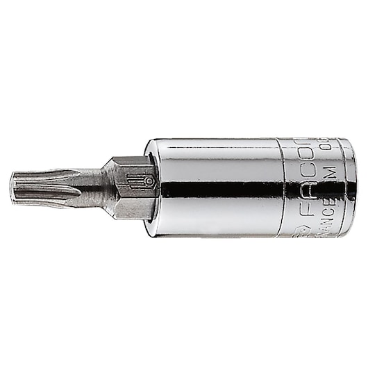 Facom RX_27 chrome socket bit, side angle, silver finish, photography product image.
