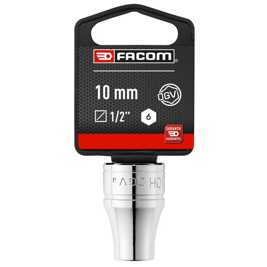 Facom 10mm 1/2 inch 6-point chrome socket, SKU SOCKET_1/2_6PT__10MM, front angle, white background.
