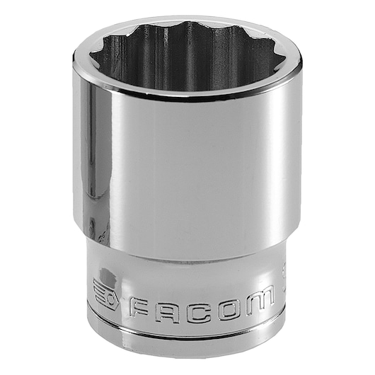 Facom S_10 chrome socket, twelve-point, front angle on white background.
