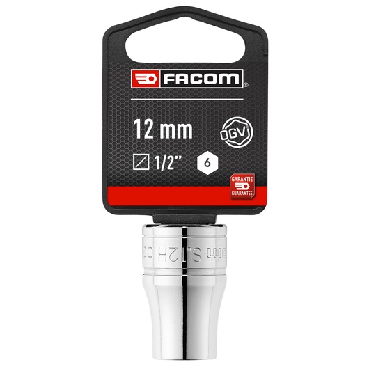 Facom 12 mm 1/2 inch 6-point socket SOCKET_1/2_6PT_12MM, front angle, on white background.