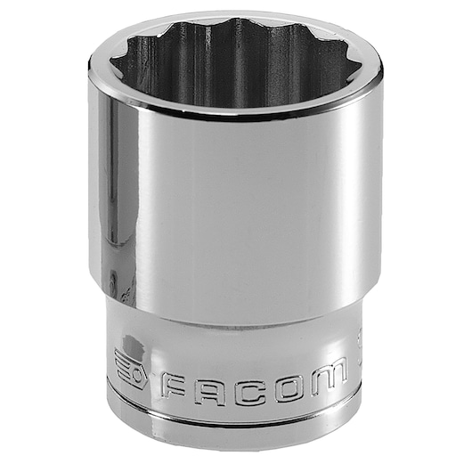 Facom S.13/16 chrome socket, photography of front angle on white background.