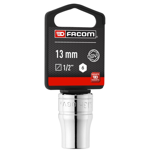 Facom 13mm 1/2 inch 6-point socket, chrome finish, front view on white background SOCKET_1/2_6PT_13MM