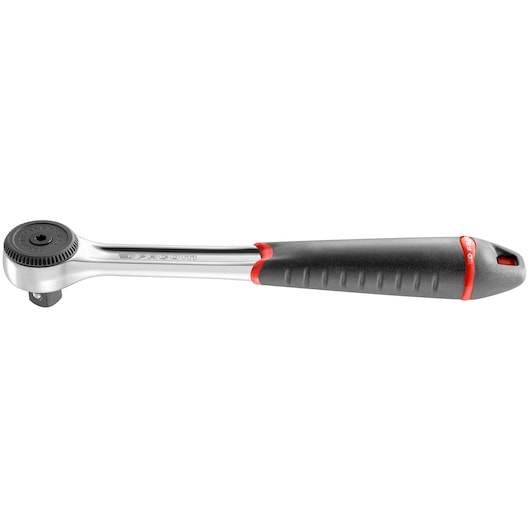 Facom S_161B ratchet with black and red ergonomic grip, side angle, white background.