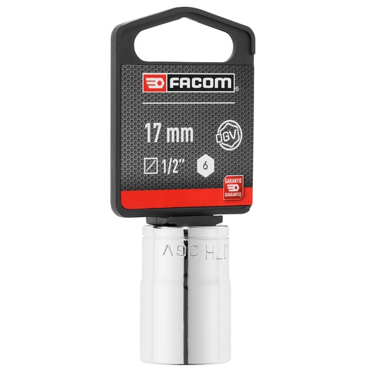 Facom 17 mm socket, chrome finish, square drive, front view, SKU S_17HPB.