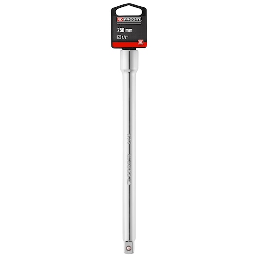 Facom S_215PB chrome 250mm extension bar for 1/2" drive, front angle, photography on white background.