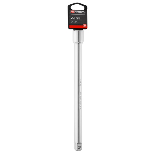 Facom S_215PB 250mm chrome extension bar with 1/2 inch drive, front view on white background.