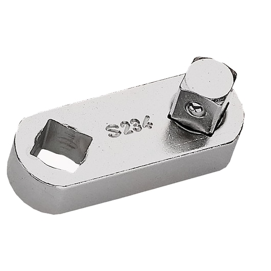 Facom S_234 ratchet adapter in silver finish, top angle, photography category.