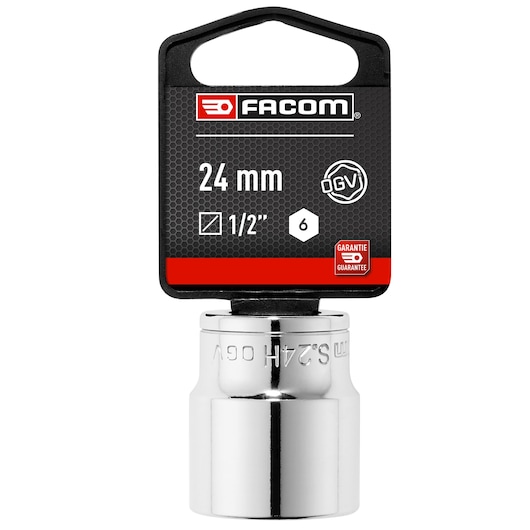 Facom 24 mm 1/2 inch drive socket S_24HPB, chrome finish, front view on white background.