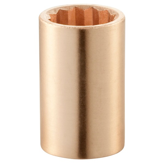 A close-up image of a Facom S.3/8SR twelve-point socket, made of bronze or brass, used for mechanical applications.