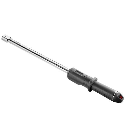 Facom S.307-340D torque wrench with digital display, long chrome body, black textured handle, studio angle.