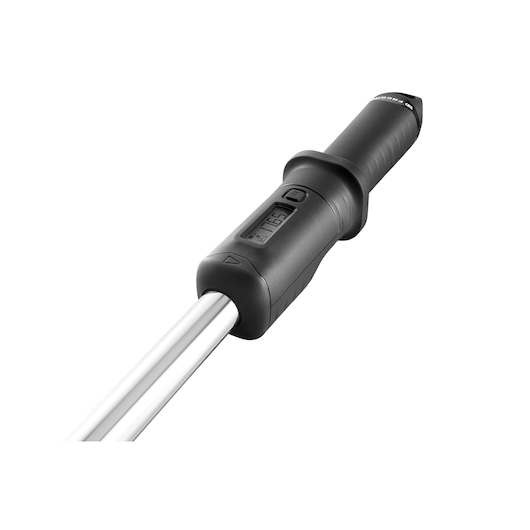 Facom S.307A100 digital torque wrench close-up on handle with LCD display, black and silver, product photography.