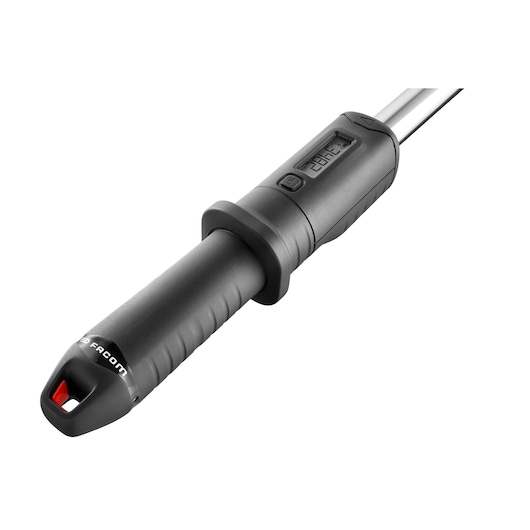 Photo of Facom digital torque wrench handle, model S.307A100, black grip with display, angled view, white background.