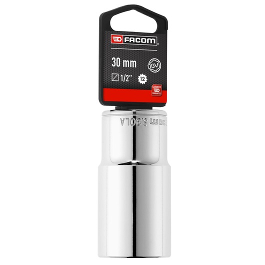 Photo of Facom S_30LAPB 30 mm chrome socket with 1/2" drive, photographed upright on white background.