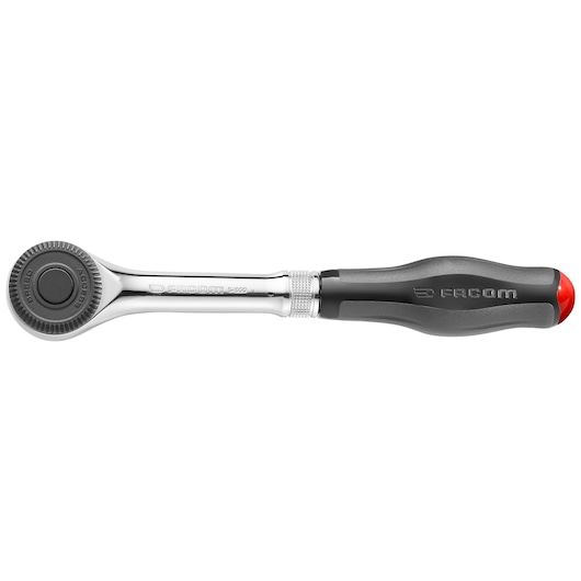 Facom S_360 ratchet wrench with black and red handle, side angle on white background.