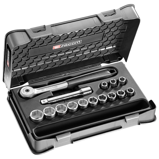 1/2" socket set, 15 pieces, MBOX, original round head ratchet