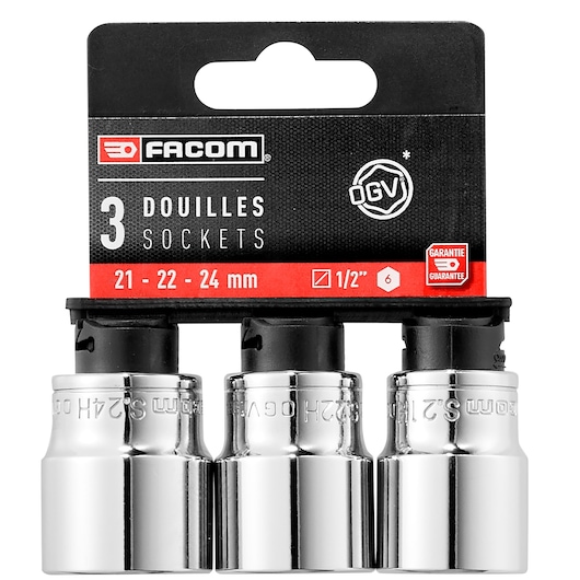 Set of 3 1/2" Sockets 21-22-24 mm