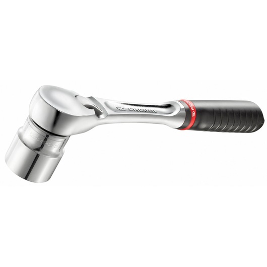 Photo of Facom SL_161 ratchet wrench with black grip and chrome finish, side angle on white background.