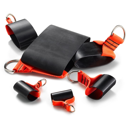 Facom SLS_GKIT1 photography of black and orange safety lanyard kit with rings, front angle