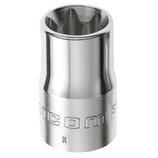 Facom chrome socket, STX_16, close-up front view with twelve-point design, white background.