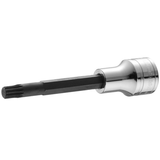 Facom SV_10LB socket bit with black splined tip and chrome body, side angle on white background.