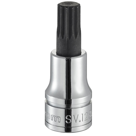 Facom SV_12B chrome socket bit photographed upright on white background.